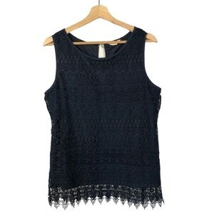 Adiva Navy Blue Layered Lace Tank Top M